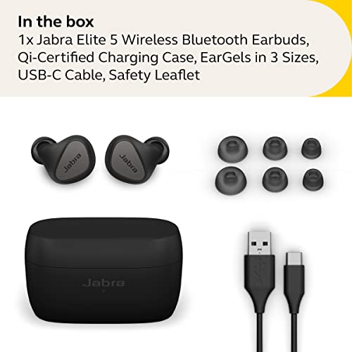Jabra Elite 5 True Wireless in-Ear Bluetooth Earbuds - Hybrid Active Noise Cancellation (ANC), 6 Built-in Microphones for Clear Calls, Small Ergonomic Fit and 6mm Speakers - Titanium Black