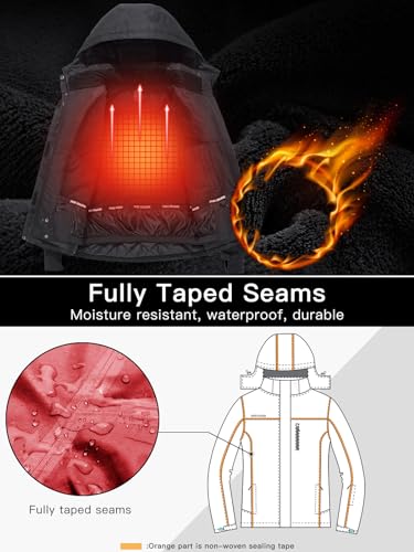 FREE SOLDIER Men's Waterproof Ski Snow Jacket Fleece Lined Warm Winter Rain Jacket with Hood Fully Taped Seams(Black,M)
