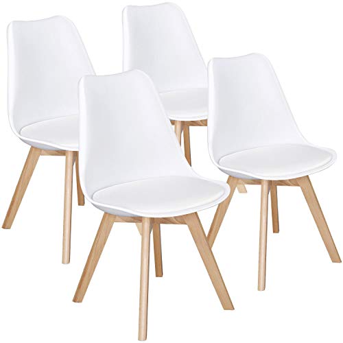 Yaheetech Chairs for Dining Room Dining Chairs DSW Chair Accent Shell Chair with Beech Wood Legs Modern Mid Century Eiffel Inspired Chair Dining Room Chairs Set of 4 Kitchen Chairs White,4Pcs
