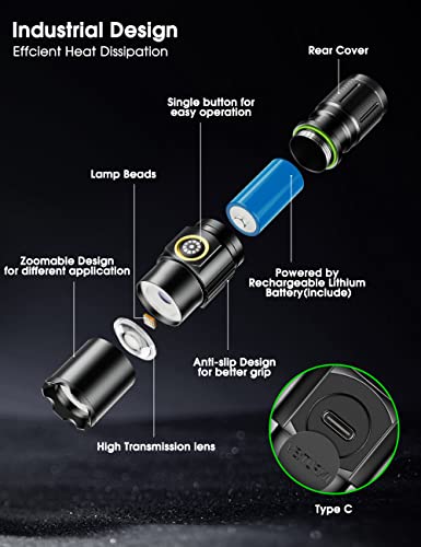 Flashlight Rechargeable, Flashlights high lumens, Mini Flashlight, LED Flashlight Rechargeable-Adjustable Brightness Tactical Flashlight for Camping, Outdoors Emergency, Christmas Gifts Men & Women