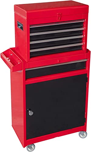 HPDMC Rolling Garage Workshop Tool Organizer/Detachable 4 Drawer Tool Chest with Large Storage Cabinet and Adjustable Shelf, 20.3" L x 11" W x 40.4" H Red & Black