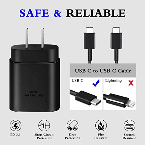 25W Type C Super Fast Charger with 6FT USB C to C Charger Cable Compatible with Samsung Galaxy S23 Ultra/S23/S23+/S22/S22 S21 S20 Ultra/S22+/S21+/ Ultra/S20/S20+/, 2PacK