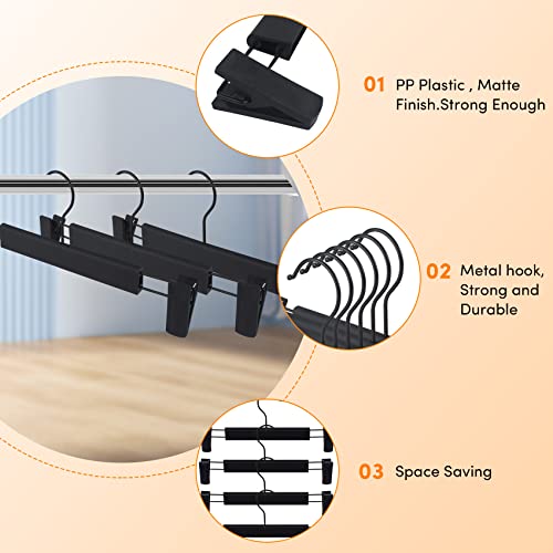 DEDU Pants Hangers with Clips Black 24 Pack, Skirt Hangers for Women Plastic Adjustable, Short Hangers for Closet Non Slip 360 ° Swivel Hooks