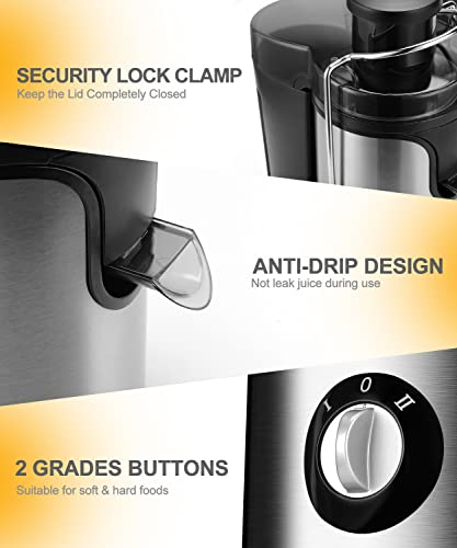 Juicer Machine, 600W Juicer with 3.5โ Wide Chute for Whole Fruits and Veg, Juice Extractor with 3 Speeds, BPA Free, Easy to Clean, Compact Centrifugal Juicer Anti-drip