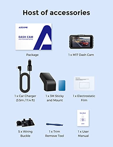 AZDOME M17 WiFi Dash Cam with APP 1080P FHD DVR Car Driving Recorder 3 Inch IPS Screen Dashboard Camera 150° Wide Angle, G-Sensor, Parking Monitor, Loop Recording, Super Night Vision