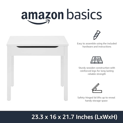 Amazon Basics Wood Lift-Top Kids Rectangular Study Desk, White