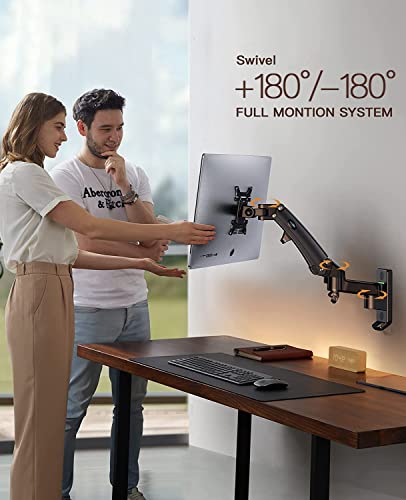 HUANUO Ultrawide Monitor Wall Mount for up to 34 35 inch Flat Curved Screens, Single Wall Mount Monitor Arm Holds 26lbs Max, Height Adjustable Full Motion Gas Spring Vesa Mount, Max 200x200mm, HNWSS4