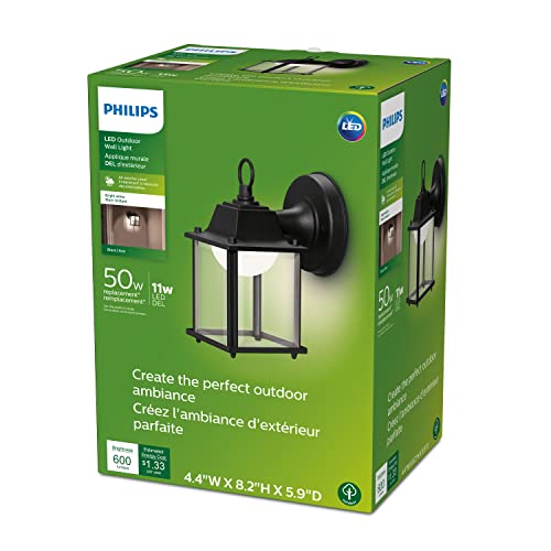 Philips LED Outdoor Square Wall Lantern, Bright White, 3000K, Durable Aluminum, Weather Resistant, 2-Pack, T20 Certified