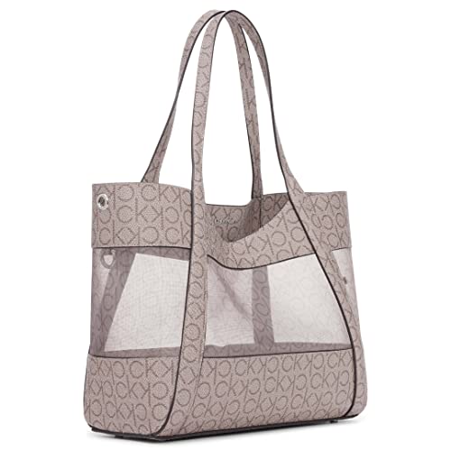 Calvin Klein Masonite North/South Tote, Almond/Taupe Mesh Logo