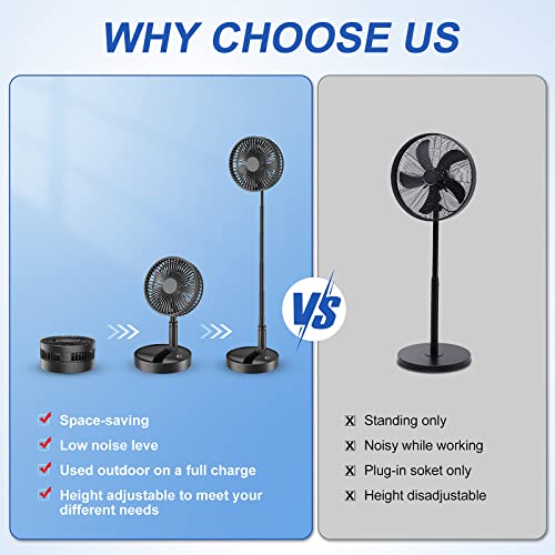 LIPETY 7.5" Rechargeable Portable Fan for Travel with Remote - 7200mah Folding Pedestal Cordless Desk Standing Fan for Bedroom - Foldable Table Rechargable Floor Quiet Fan for Office Camping (Black)