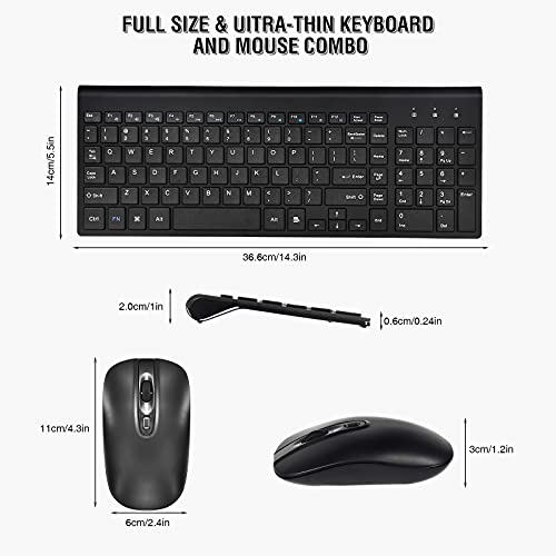 Wireless Keyboard Mouse Combo, Energy Saving Silent Ultra - Thin Full Sized Wireless Keyboard Mouse 3 Level DPI Adjustable Mouse for Computer, Laptop and Desktop