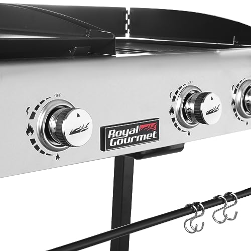 Royal Gourmet GD401 Portable Propane Gas Grill and Griddle Combo with Side Table | 4-Burner, Folding Legs,Versatile, Outdoor | Black 66 Inch