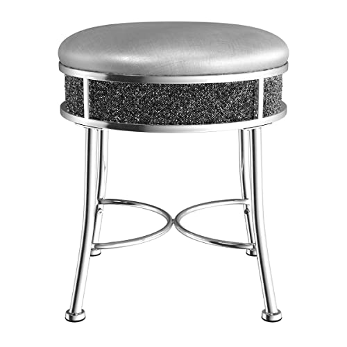 Hillsdale Furniture Roma Chrome 16-Inch Vanity Stool for Make up Room or Bathroom, Chrome