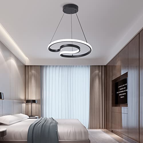 Afaoel Modern LED Chandelier 30W Color Temperature 4000K Creative Design Suitable for Living Room Dining Room Kitchen Lsland Bedroom Foyer Staircase C Type Style (Black, 16 Inch)