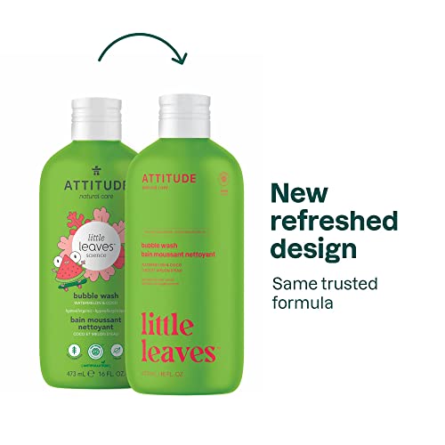 ATTITUDE Bubble Wash for Kids, Hair Shampoo and Body Soap, EWG Verified, Plant- and Mineral-Based, Vegan, Watermelon & Coco, 16 Fl Oz (Pack of 6)