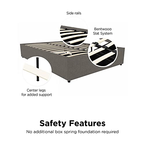 DHP Maven Upholstered Platform Bed for Raised Mattress Support with Underbed Storage Drawers, No Box Spring Needed, Queen, Gray Linen