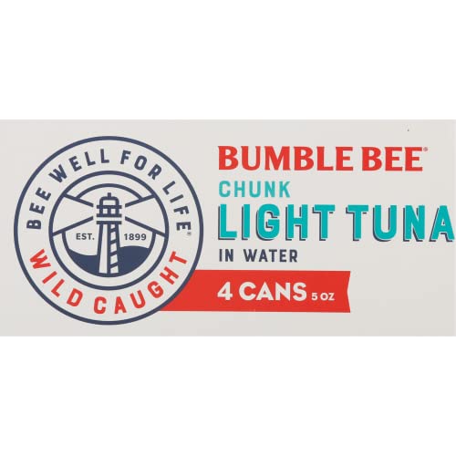 Bumble Bee Chunk Light Tuna In Water, 5 Oz Cans (Pack Of 4) - Wild Caught Tuna - 22g Protein Per Serving - Non-GMO Project Verified, Gluten Free, Kosher - Great For Tuna Salad & Recipes