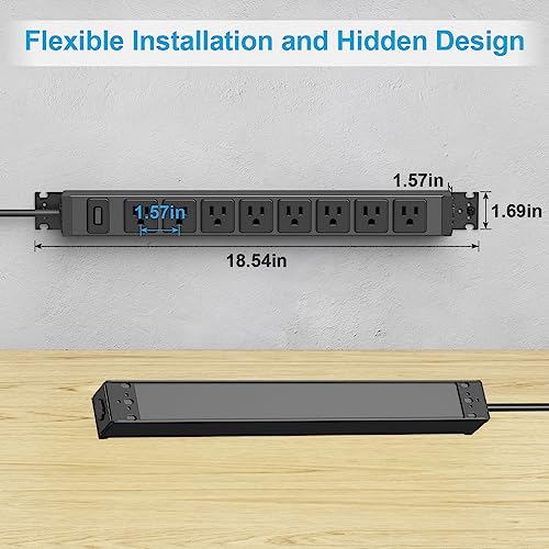HHSOET Metal 360° Rotating Mountable Power Strip, 8 Outlet Gaming Table Mounted Outlet Strip, Heavy Duty Wall Mount Surge Protector with Switch, 15A 125V 1875W, 6ft Power Cord.(Black)