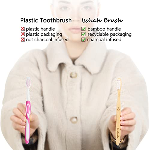 Isshah Biodegradable Eco-Friendly Natural Bamboo Charcoal Toothbrushes - 12 Count