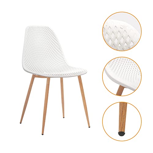 CangLong Dining Mid Century Modern DSW Hollow Back Design Plastic Shell Armless Side Chair with Metal Legs, Set of 4, White