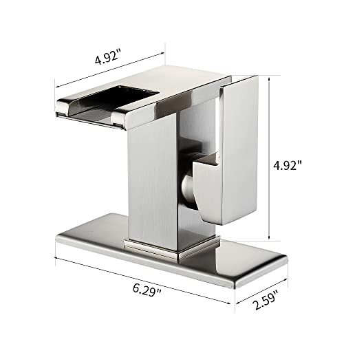 Bathroom Sink Faucet Bathroom Faucet 3 Hole Waterfall Bathroom faucets Bathroom Vanity Waterfall Faucet RV Bath Vanity Faucets for Sinks 3 Hole… (Brushed Nickel)