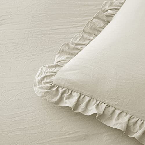 Home Bed Bedding Comforter Set - 3 Pieces Queen Comforter Set, Farmhouse Bedding Set with Ruffle Bed Comforter & Ruffle Pillows Shams(Queen Size Wheat)