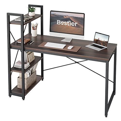 Bestier Computer Desk with Storage Shelves - 55 Inch Home Office Desks with Reversible Bookshelf - Plenty Leg Room and Easy Assemble, Brown