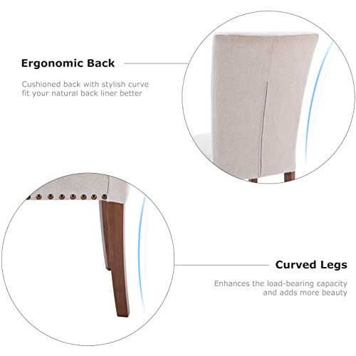 COLAMY Upholstered Parsons Dining Chairs Set of 2, Fabric Dining Room Kitchen Side Chair with Nailhead Trim and Wood Legs - Beige