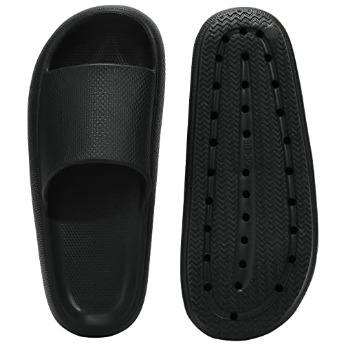 welltree Slides for Women Men Pillow Slippers Non-Slip Bathroom Shower Sandals Soft Thick Sole Indoor and Outdoor Slides,Black,13-14 Women/11.5-12.5 Men