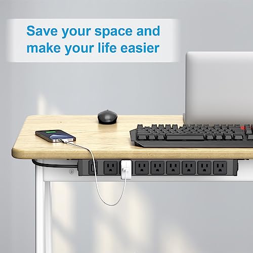 HHSOET Metal 360° Rotating Mountable Power Strip, 8 Outlet Gaming Table Mounted Outlet Strip, Heavy Duty Wall Mount Surge Protector with Switch, 15A 125V 1875W, 6ft Power Cord.(Black)