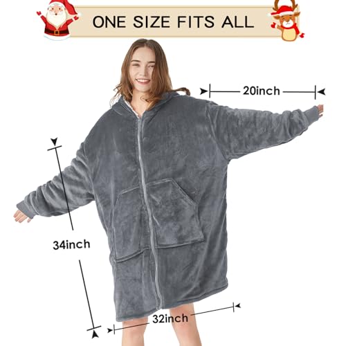 JOYWOO Wearable Blanket Hoodie, Oversized Hoodie Sweatshirt Blanket for Adults Women Men, Gift, Cozy and Fuzzy Sherpa Hoodie Blanket with Zipper and Giant Pocket