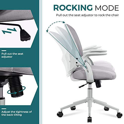 Home Office Chair Ergonomic Desk Chair Mesh Computer Chair Modern Height Adjustable Swivel Chair with Lumbar Support/Flip-up Arms, Grey