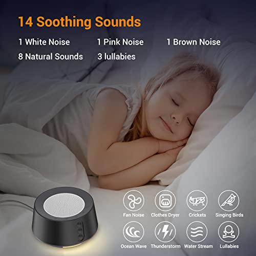 White Noise Machine for Baby Kids Adults, Sleep Sound Machine with 20 Adjustable Volume & 14 Soothing Stereo Sounds, 5 Timer & Memory Function, Adjustable Night Light for Sleeping