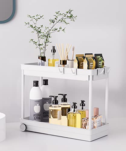 Fowooyeen Bathroom Organizer 2 Pack Bathtub Trays Cabinet Counter Organization Under Sink Storage for Bathroom and Kitchen White
