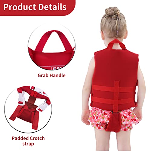 Toddler Swim Vest Floaties for Kids with Adjustable Safety Strap for Learn to Swim Children, Stripes Red M Age 4-6
