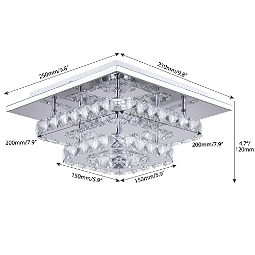 Cainjiazh Mini Chandelier LED Crystal Ceiling Light 2 Layers Flush Mount Ceiling Light Modern Chandelier Lighting for Hallway Staircase Kitchen Bathroom (Cool White)