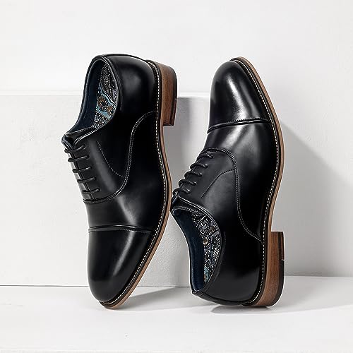Bruno Marc Mens Lace Up Soft Cap-Toe Formal Dress Shoes, 2/Black - 8 (Oxford)