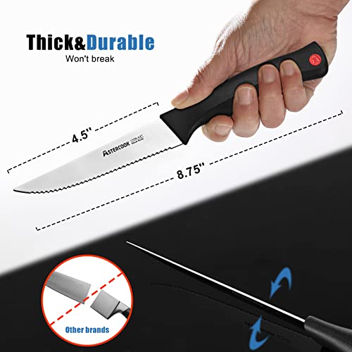 Astercook Steak Knife, Steak Knives Set of 6 with Sheath, Dishwasher Safe High Carbon Stainless Steel Steak Knife with Cover, Black