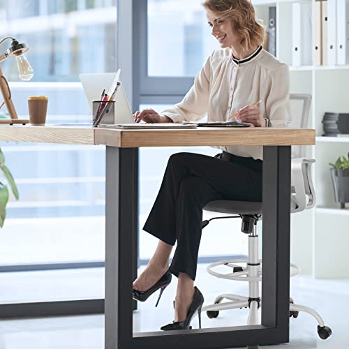 Drafting Chair Standing Desk Chair Tall Office Chair Counter Height Office Chairs with Armrests High-Density Sponge Thicker Seat for Bar Height Desk, Light Grey