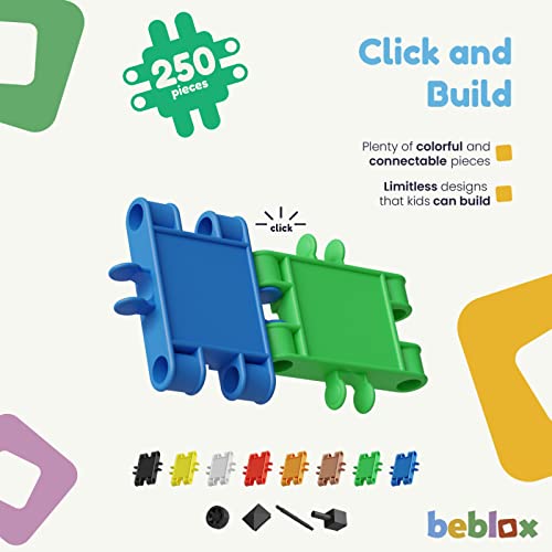 BEBLOX Building Blocks | Building Toys for Kids Ages 4-8 250-Piece Set - Learning & Educational Fun Stem Toys - Birthday Gifts for Boys & Girls Age 4 5 6 7 8 9 10 11 & 12 Year Old Toys