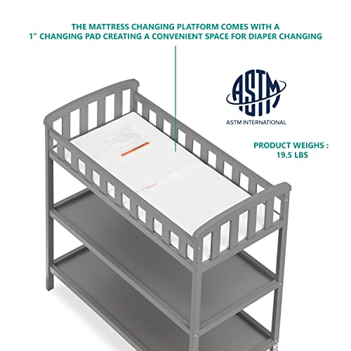 Dream On Me Emily Changing Table In Steel Grey, Comes With 1" Changing Pad, Features Two Shelves, Portable Changing Station, Made Of Sustainable New Zealand Pinewood