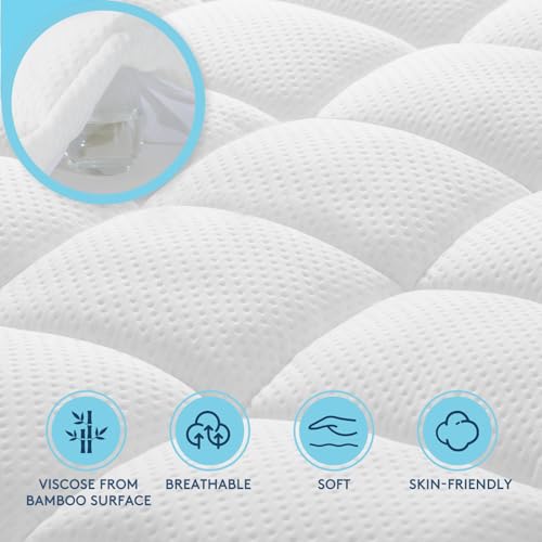 HYLEORY Dual Layer 4 Inch Memory Foam Mattress Topper Twin Size, Breathable & Medium Support, 2 Inch Cooling Gel Memory Foam & 2 Inch Viscose from Bamboo Pillow Top Mattress Pad Cover for Back Pain
