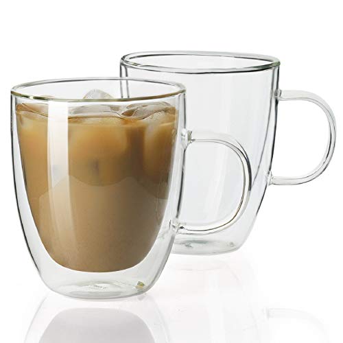 Sweese Double Walled Coffee Mugs - 12.5 oz Insulated Espresso Cups Set of 2, Perfect for Cappuccino, Latte, Americano, Tea Bag, Beverage (413.101)