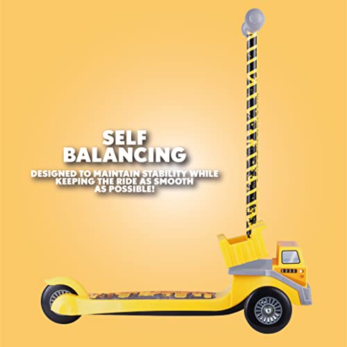 Dimensions 3D Dump Truck Self Balancing Kick Scooter Toddler Scooter & Kids Scooter, Extra Wide Deck, 3 Wheel Platform, Foot Activated Brake, 75 lbs Limit, Kids,Girls or Boys, for Ages 3 and Up