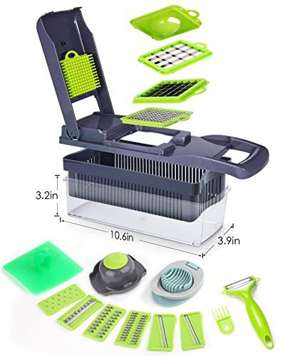 Vegetable Chopper 18-in-1 Veggie Choppers, Food Dicer Onion Chopper Vegetable Cutter Veggie Chopper with Egg Slicer, Food Choppers with Container for Salad Potato Tomato Carrot Garlic