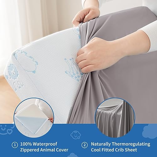 ELEMUSE Breathable Baby Crib Mattress, Cooling Sheet for Baby Night Sweats, Washable & Removable Waterproof Cover, CertiPUR-US Certified Firm Foam, Fits Standard Full-Size Infant & Toddler Bed, Gray