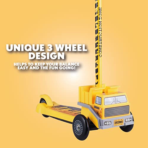 Dimensions 3D Dump Truck Self Balancing Kick Scooter Toddler Scooter & Kids Scooter, Extra Wide Deck, 3 Wheel Platform, Foot Activated Brake, 75 lbs Limit, Kids,Girls or Boys, for Ages 3 and Up