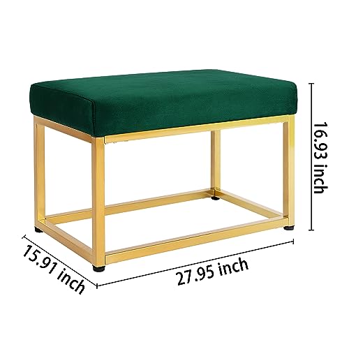 Homestripe Newport 27.5 inch Wide Contemporary Rectangle Footstool Ottoman Bench with Metal Base for Living Room, Green