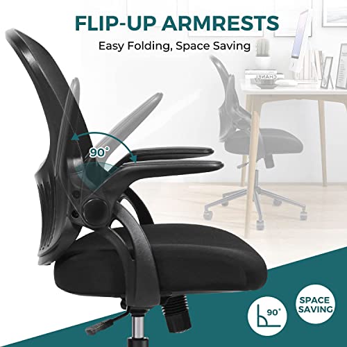 Home Office Chair Ergonomic Desk Chair Mesh Computer Chair Modern Height Adjustable Swivel Chair with Lumbar Support/Flip-up Arms, Black