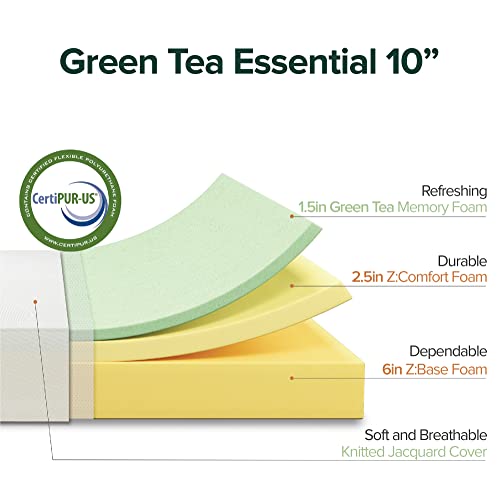 Zinus 10 Inch Green Tea Essential Memory Foam Mattress/Bed-in-a-Box/Affordable Mattress/CertiPUR-US Certified, Twin, White